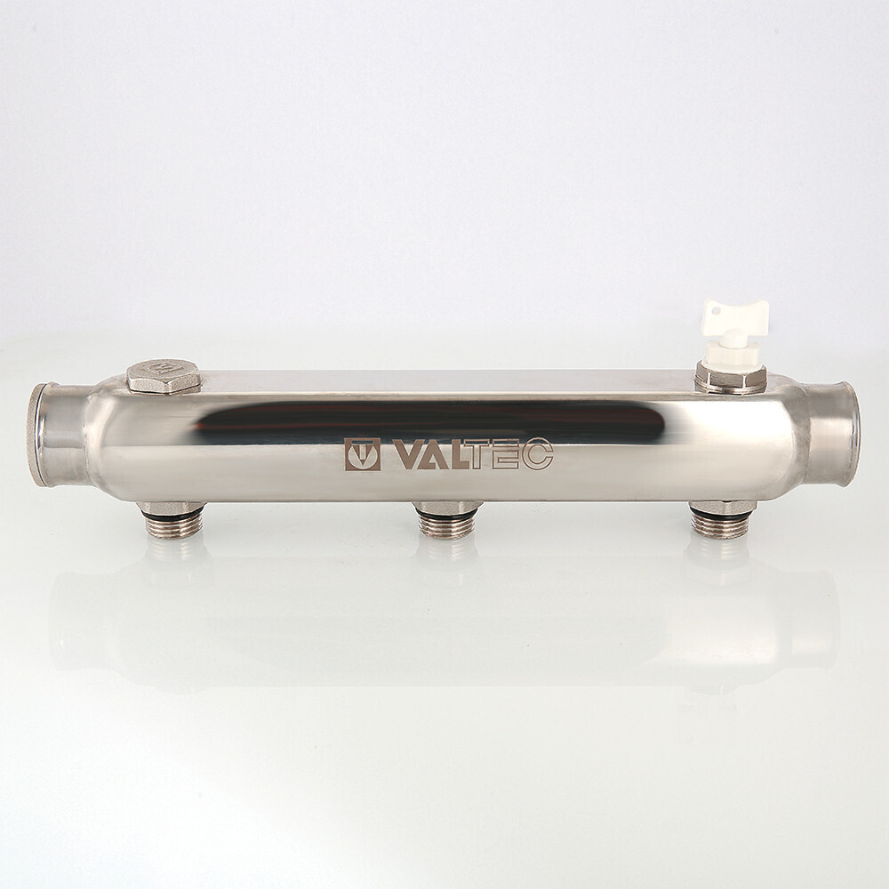 Коллектор VALTEC из нержавеющей стали с межосевым расстоянием выходов 100 мм 1", 8 x 1/2" (арт.VTc.510.SS.060408)
