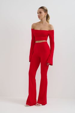 Бандо с длинными рукавами клеш красного цвета