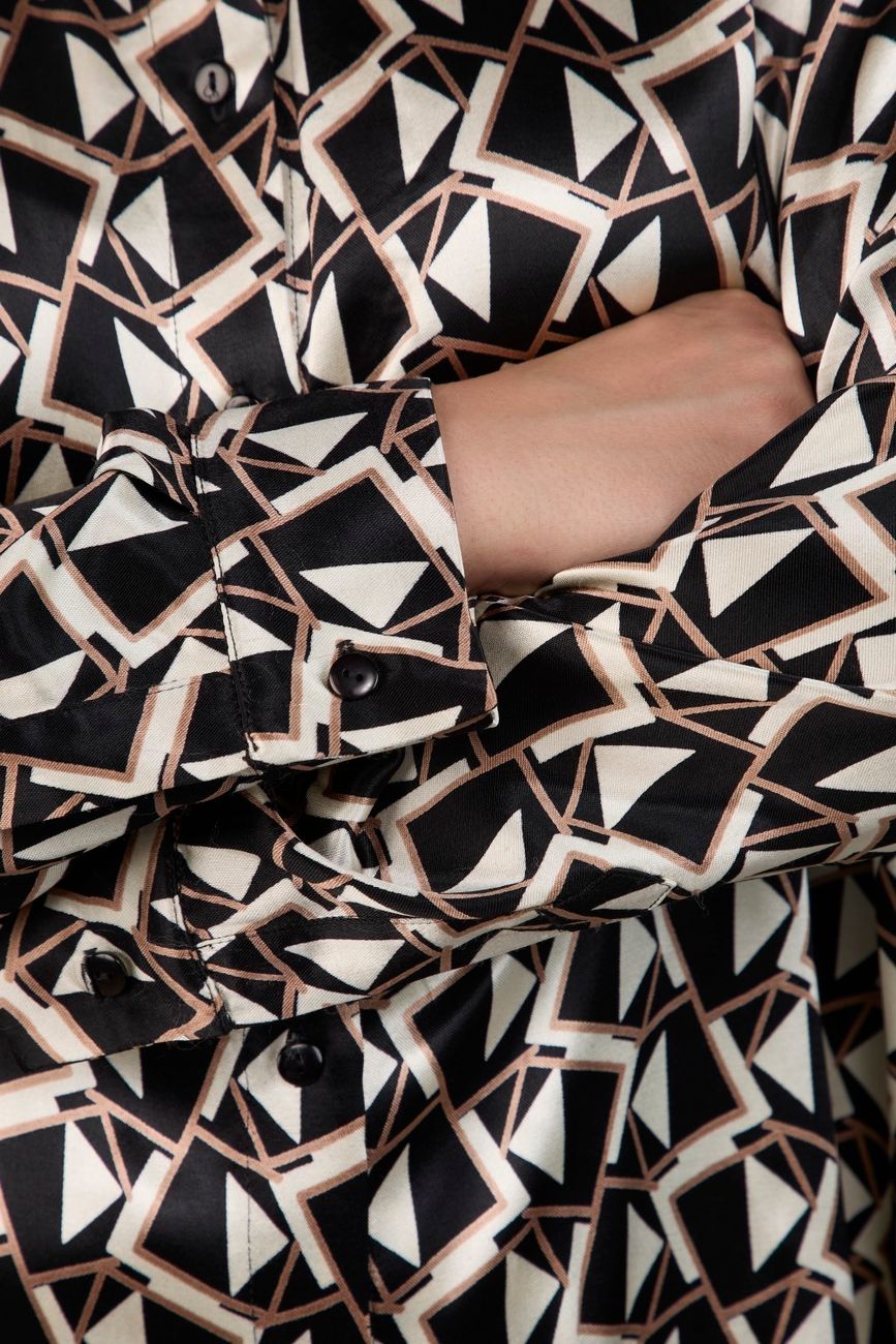 Блузка из вискозы, геометричный принт, коричневый