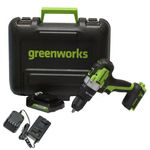 Аккумуляторная ударная дрель шуруповерт Greenworks GD24DD60K2, 3704107UA, 24v, АКБ 2 А·ч и ЗУ в кейсе