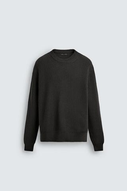 ZARA ДЖЕМПЕР РЕЛЬЕФНОЙ ВЯЗКИ В РУБЧИК, СЕРОВАТЫЙ
