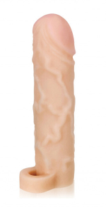 Удлиняющая и расширяющая насадка на пенис с кольцом для мошонки Giant (вторая кожа) (Цвет: телесный)