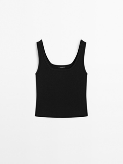 Massimo Dutti Трикотажный топ на бретелях, черный