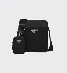 Сумка Prada на плечо из нейлона и сафьяновой кожи, черный
