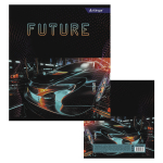 Тетрадь 36л., А5, клетка, Alingar "Future Car", скрепка, мелованный картон (стандарт) , блок офсет, 4 дизайна в пленке т/у