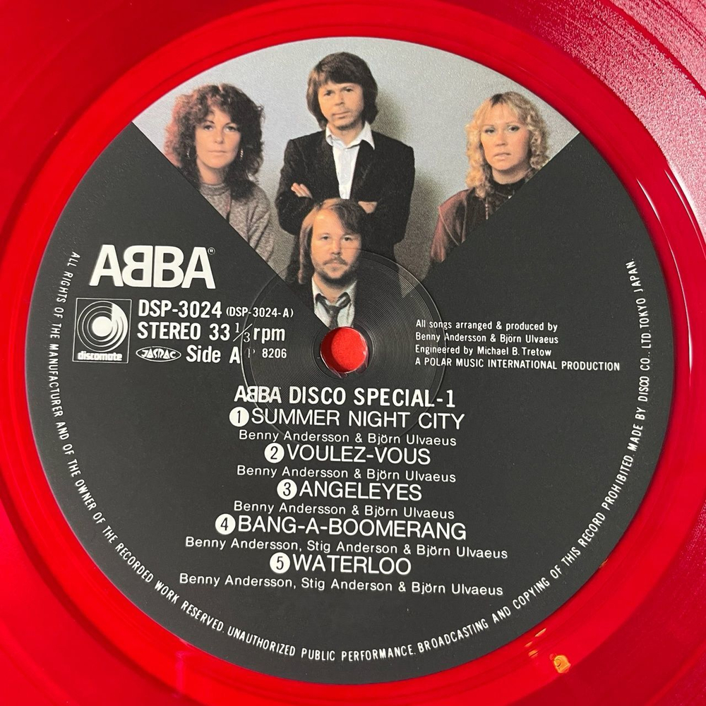 Винтажная виниловая пластинка LP ABBA Disco Special 1 (Japan 1982) (Obi) (Red Vinyl) Angeleyes