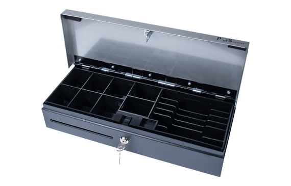 Денежный ящик POScenter 460KS 460x170x100, распайка Shtrih 24V, черный с нерж. крышкой, 3.0 м кабель