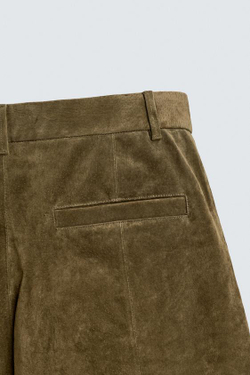 ZARA ШОРТЫ RELAXED FIT ИЗ ЗАМШИ, ХАКИ