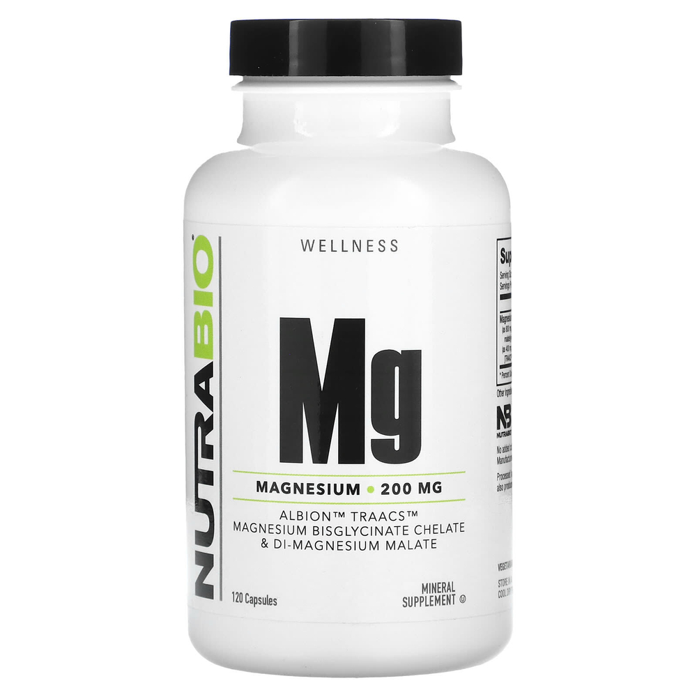 NutraBio, Mg магний, 120 капсул (100 мг на капсулу)
