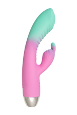 Мятно-розовый вибратор для точки G с клиторальным отростком Orchid - 21 см. (Цвет: мятный)