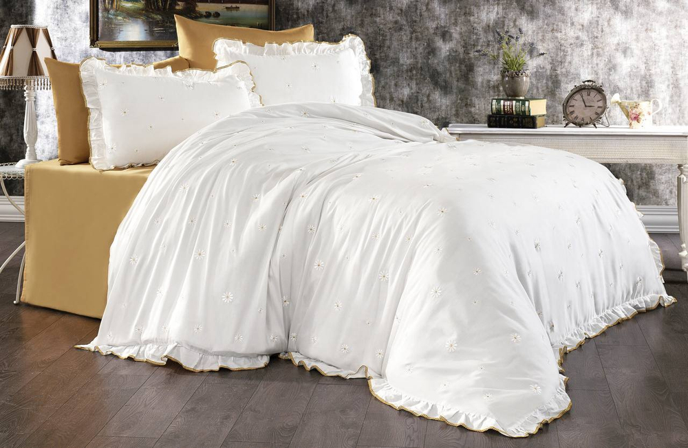 Постельное белье 2 спальное евро Grazie home Pretty кремовое