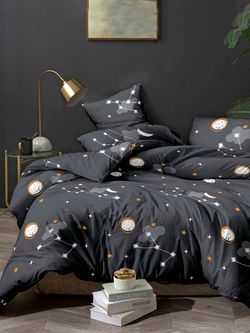 Постельное белье полисатин Simple House "Lernar" евро Наволочка 50х70 см 2 шт Простынь на резинке 180x200 см Пододеяльник 200x215 см