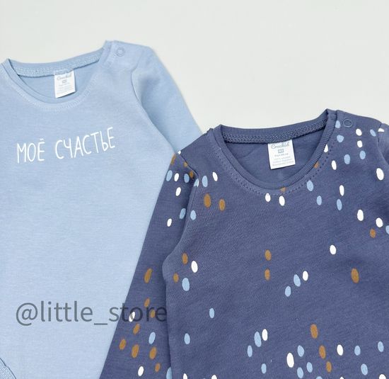 Комплект боди с длинным рукавом, Пыльно-синий/цв капельки