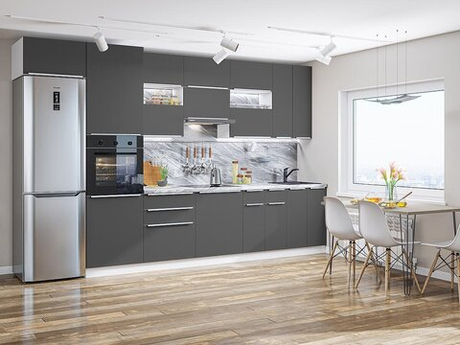 Прямая модульная кухня Фьюжн-01 Stormy Silk - Белый 2340*3600*600