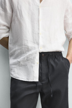 ZARA БРЮКИ RELAXED FIT ИЗ ХЛОПКА И ЛЬНА, МОРСКОЙ СИНИЙ