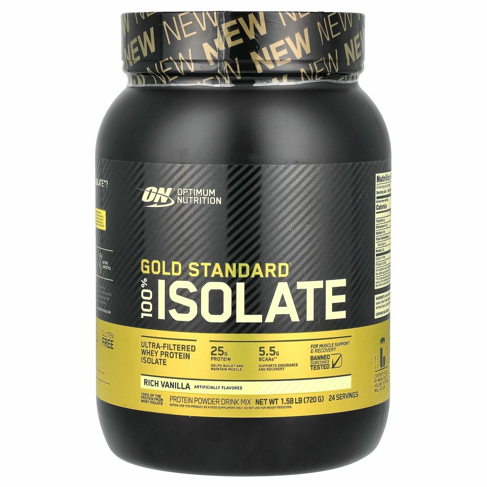 Optimum Nutrition, Gold Standard 100% Isolate, со вкусом ванили, 720 г (1,58 фунта)