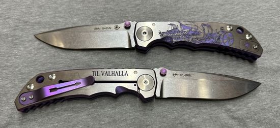 Нож Spartan Blades Harsey Long Boad, сталь S45VN, рукоять - титан, фиолетовая гравировка