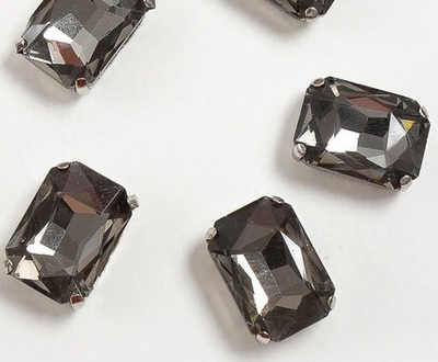 Стразы пришивные стекло в оправе "Прямоугольник", р. 18х13 мм, графитовый