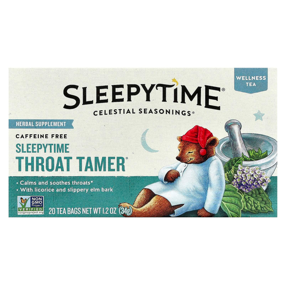Celestial Seasonings, Wellness Tea, Sleepytime Throat Tamer®, без кофеина, 20 чайных пакетиков, 34 г (1,2 унции)