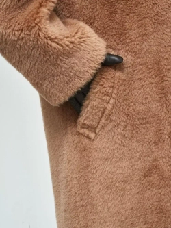 Шуба чебурашка длинная из овечьей шерсти, светло-коричневая, SilverFox