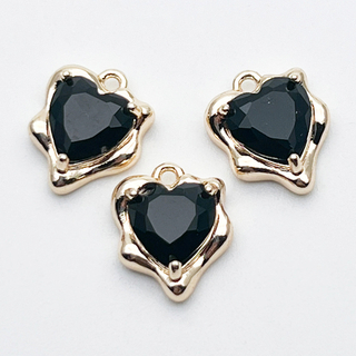 Подвеска Сердце, цвет золото + черный, размер 13*10 мм, цена за 1 шт