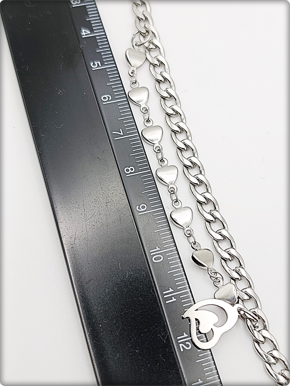 Браслет стальной "Сердце" длина 18см.