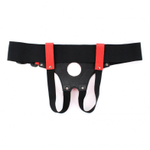 Красно-черные кожаные трусики для насадок (Размер: S-M) (Цвет: красный с черным)