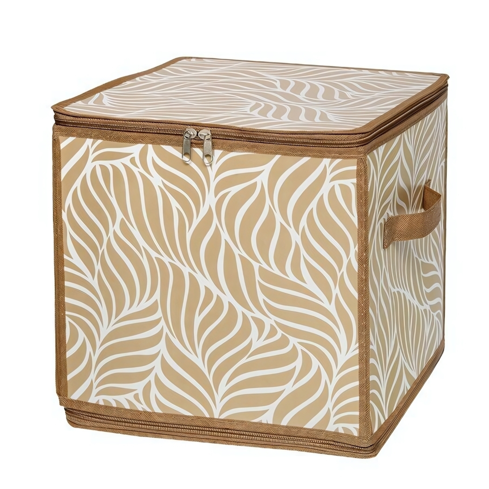 Короб складной на молнии "Листья", Д300 Ш300 В300, бежевый