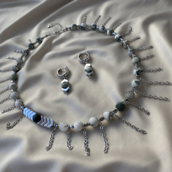 Комплект "Энергия ветра" с моховым агатом и цепочками