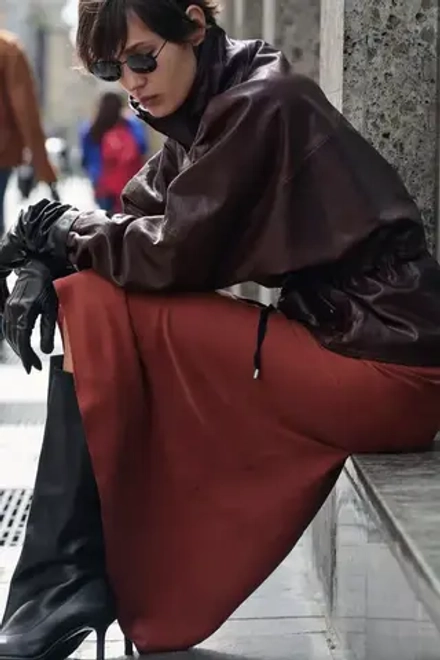 ZARA ЮБКА МИДИ ИЗ АТЛАСА — ZW COLLECTION, КРАСНЫЙ