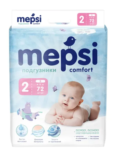 Подгузники Mepsi Comfort S (4-9 кг) 72 шт.