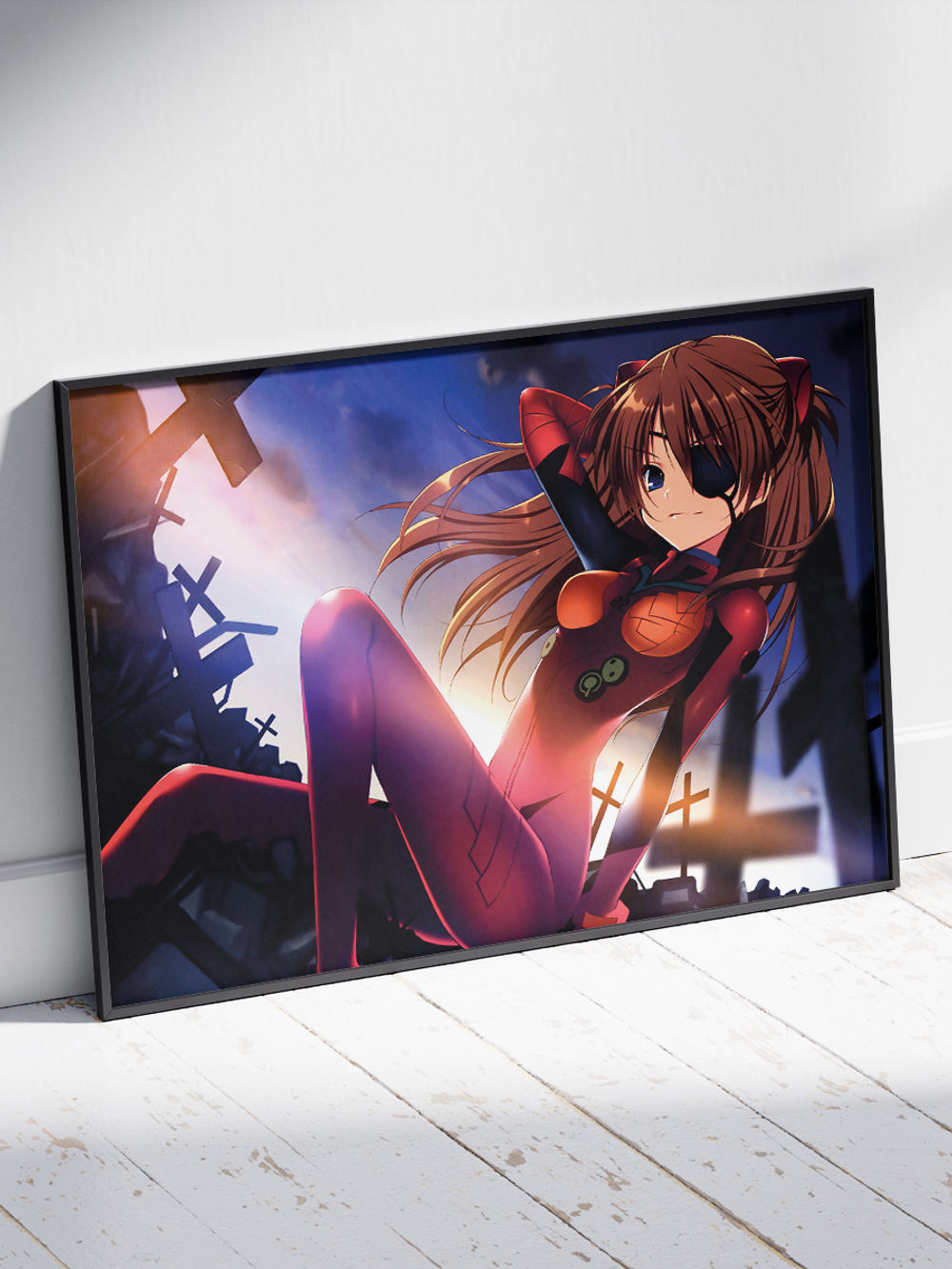 Постер плакат Евангелион Аска На Фоне Крестов Evangelion Евангелион