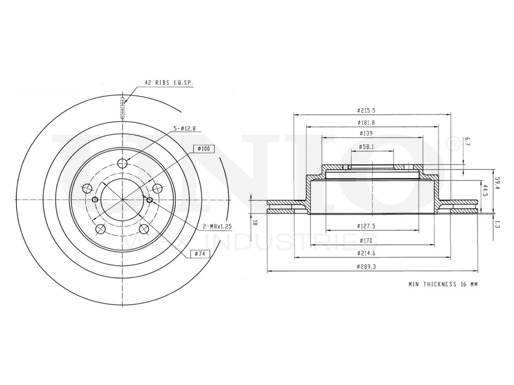 Диск тормозной задний UNIO BRD-20419