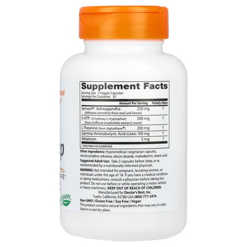 Doctor's Best, Superior Sleep с Sensoril AlphaWave, 60 растительных капсул