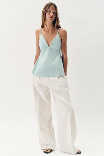 ZARA ТОП С БРЕТЕЛЯМИ И БАСКОЙ, ВОДЯНИСТО-ГОЛУБОЙ