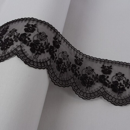 Кружево "органза" , шир.84 мм, цв.черный