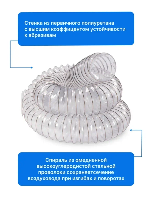 Воздуховод полиуретановый 100мм, длина 5м.,стенка 0,5мм, Texonic PU-5-100-5