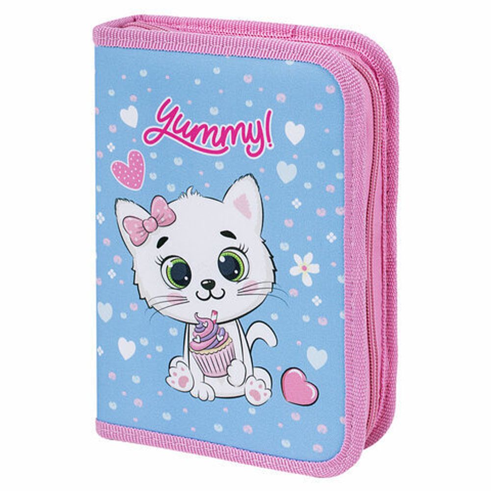 Пенал ПИФАГОР, 1 отделение 2 откидные планки, полиэстер, 20х14 см, "Yummy Cupcakes", 271512