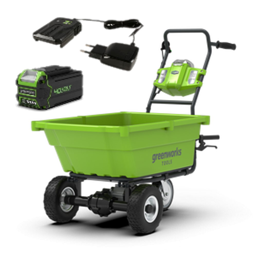 Аккумуляторная самоходная садовая тележка Greenwork G40GCK4, 7400007UB	,40v, 106 л, АКБ 4 А·ч и ЗУ