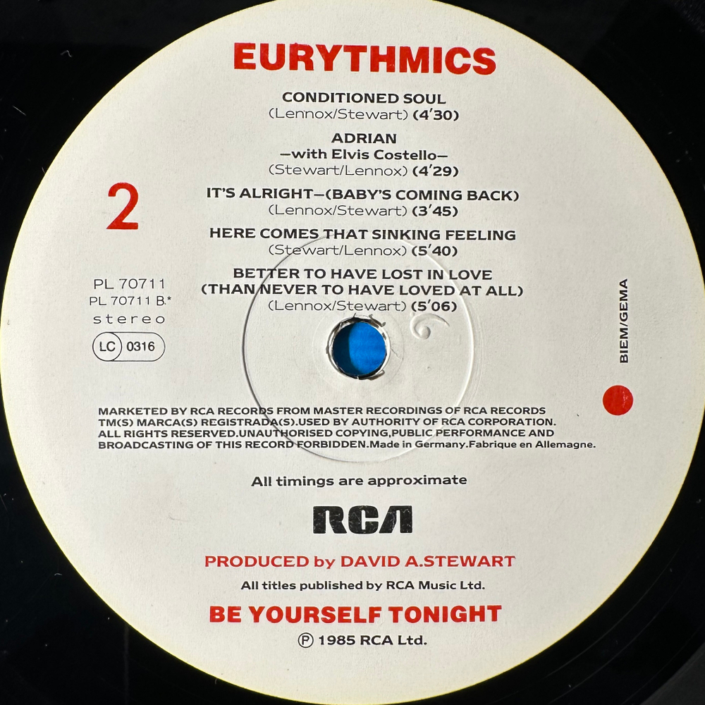 Eurythmics ‎– Be Yourself Tonight (Европа 1985г.)