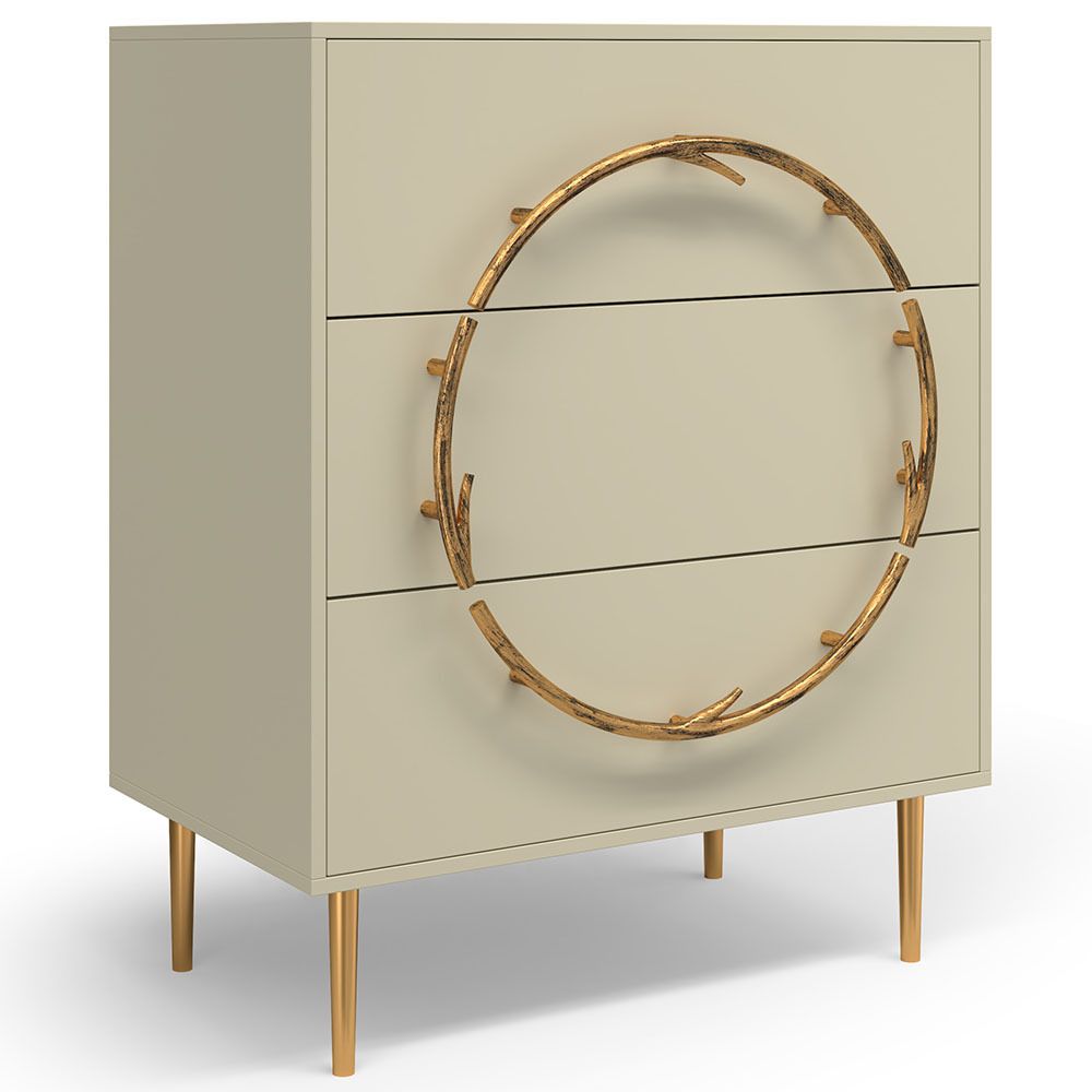 Комод Арт Колор matte Стайл Голд с 3 ящиками Серый шелк матовый