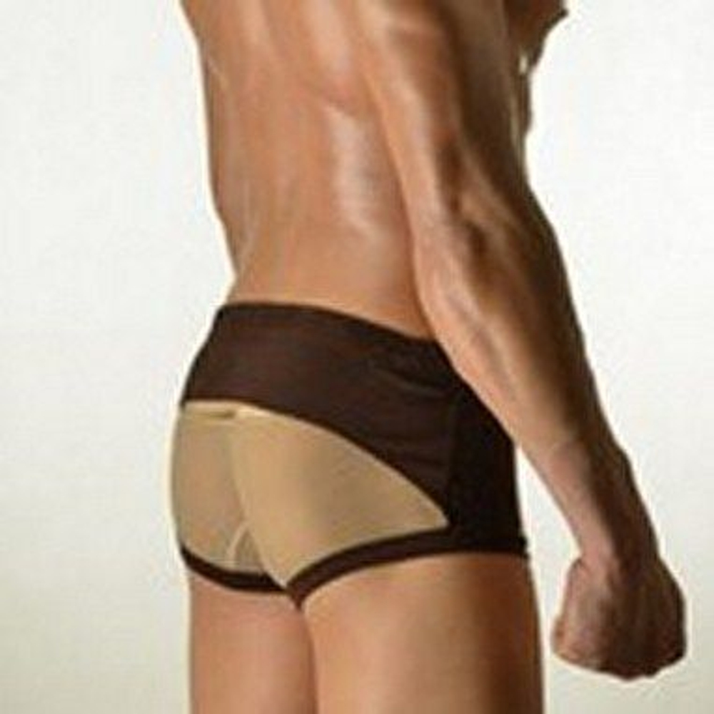Мужские трусы хипсы коричневые с бежевой сеткой DOOP Brown&Beige