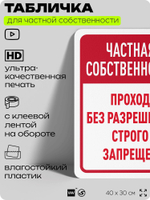 Табличка для частной территории "Частная собственность, проход без разрешения запрещен", на дом, для участка, организаций, предупреждающая, 40х30 см, Silver Plane x Айдентика Технолоджи