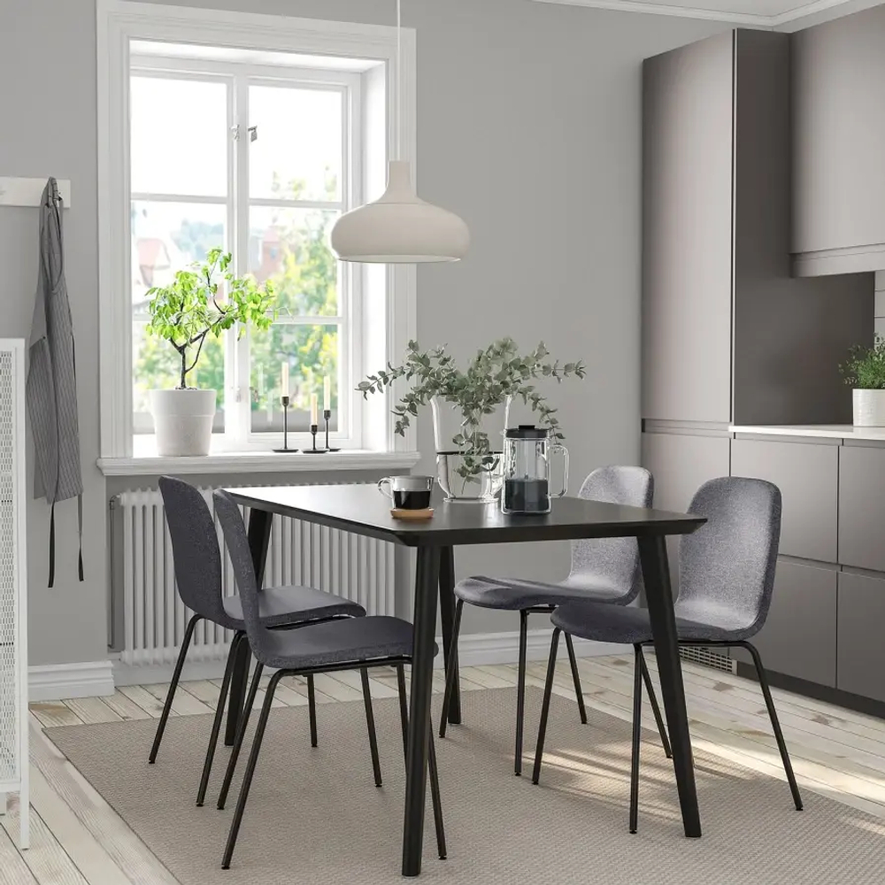 Стол и 4 стула - LISABO / KARLPETTER IKEA/ ЛИСАБО/КАРЛПЕТТЕР ИКЕА, 140х78 см, черный