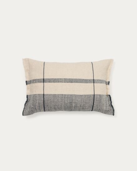 Чехол для подушки Eron из льна бежевого и синего цвета с бахромой 40 x 60 см