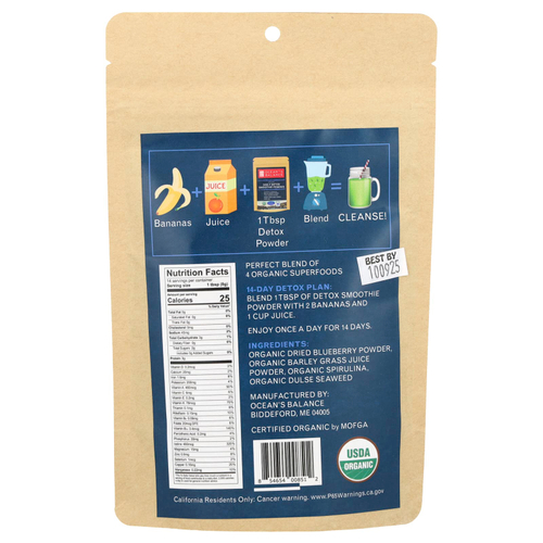 Ocean's Balance, Органический смузи для ежедневного очищения от токсинов, 113 г (4 унции)