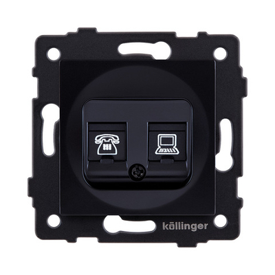 Розетка двойная RJ11 + RJ45 Cat.6, черный Kollinger REA-011BK для Aspekt, Eleganz, Reflex