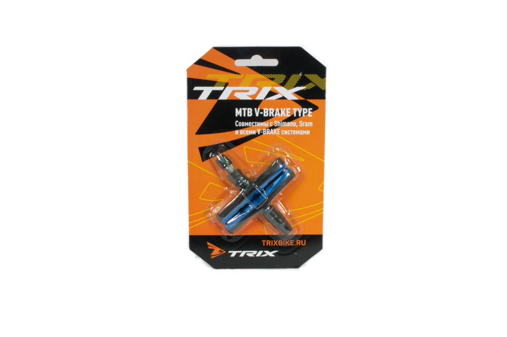 Колодки тормозные TRIX, для V-br, 70мм, резьбовые, с шайбами и гайками, комплект -2шт., черно-синие, индивидуальная упаковка (250)