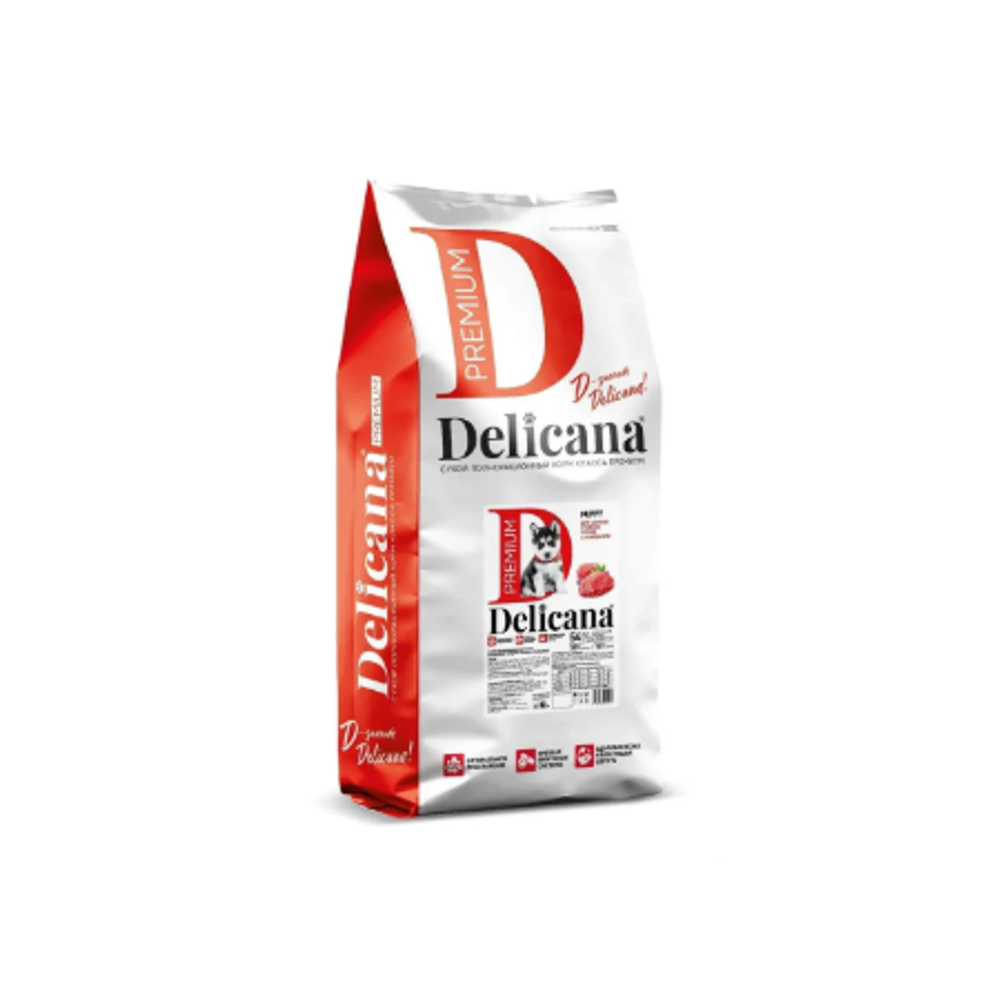 Cухой полнорационный корм для щенков средних пород говядина Delicana 12кг
