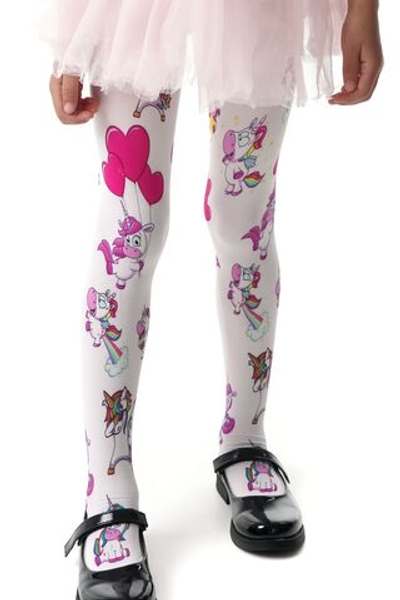 Детские колготки с принтом в виде единорогов (Размер: 116-138) (Цвет: белый)